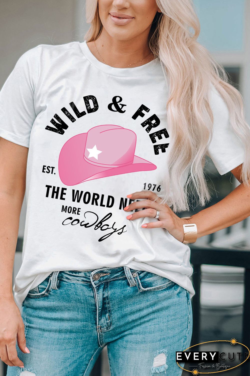 White WILD&FREE Cowboys Fashion Graphic Tee