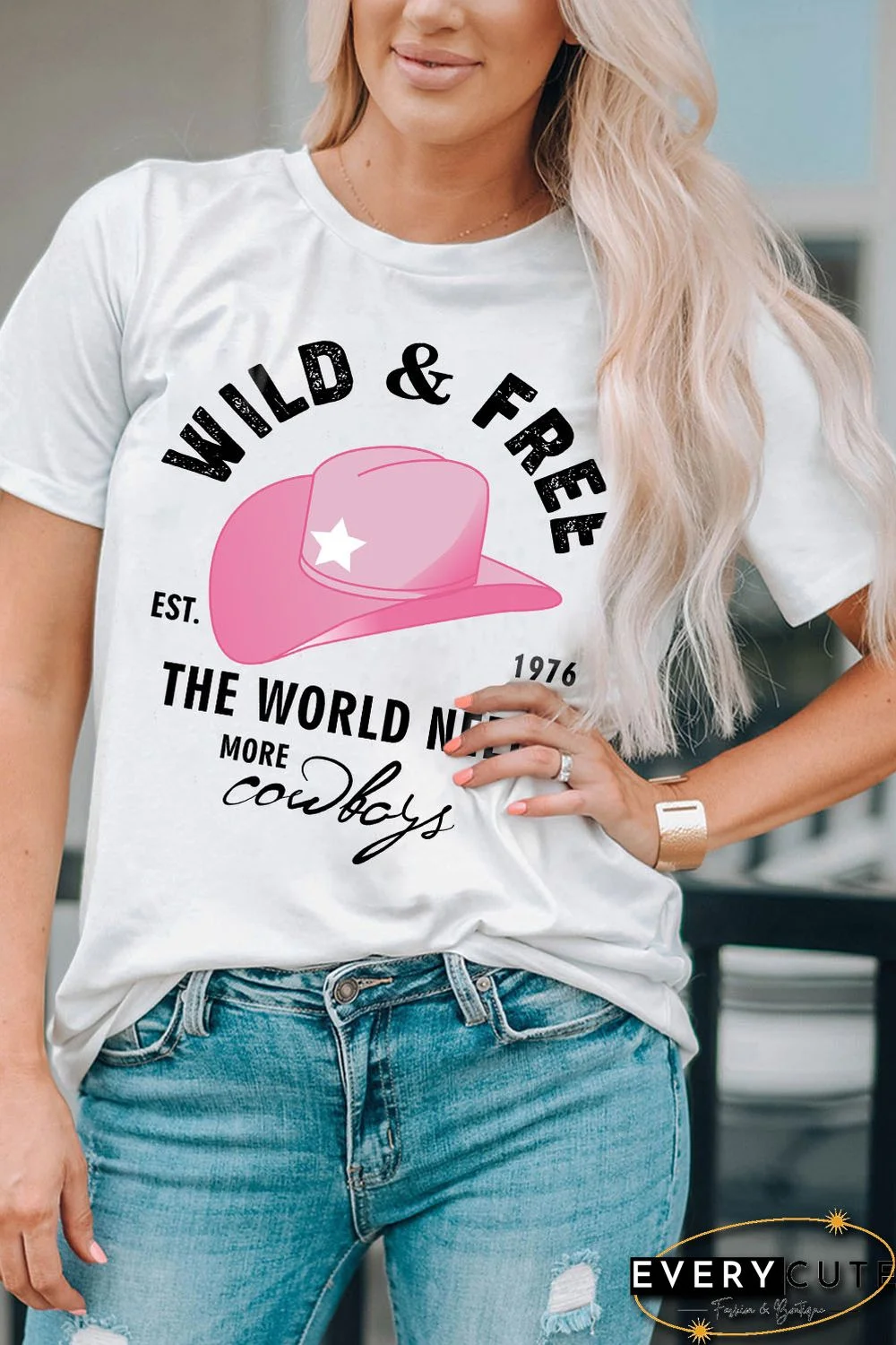 White WILD&FREE Cowboys Fashion Graphic Tee