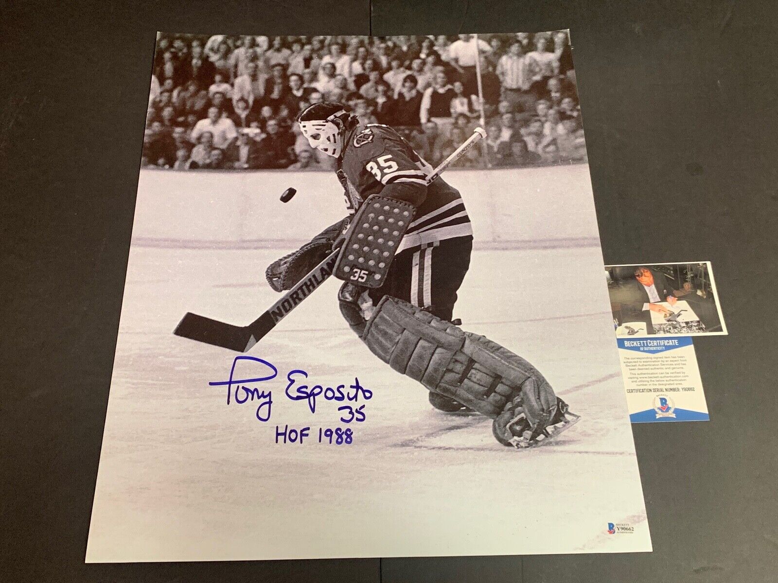 Tony Esposito Chicago Blackhawks Autographed Signed 16x20 Beckett COA a