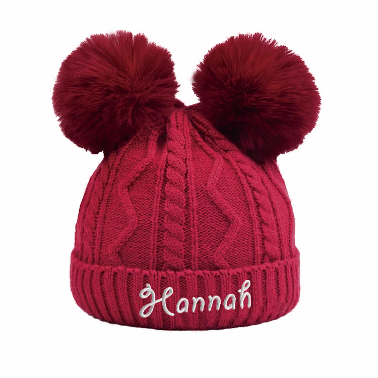 BlanketCute-Personalized Embroidery Family Matching Detachable Pom Pom Hat with Your Name