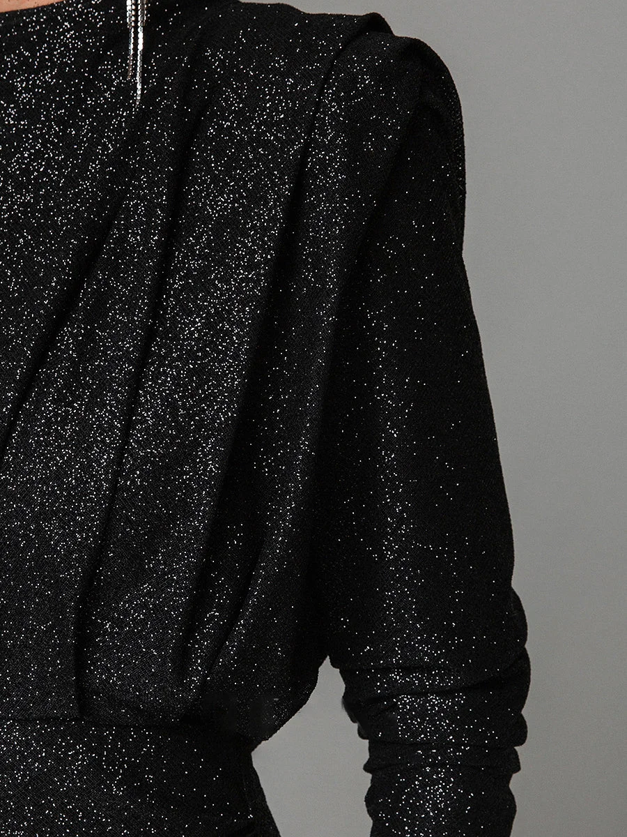 Elegant and shiny long-sleeved mini party dress