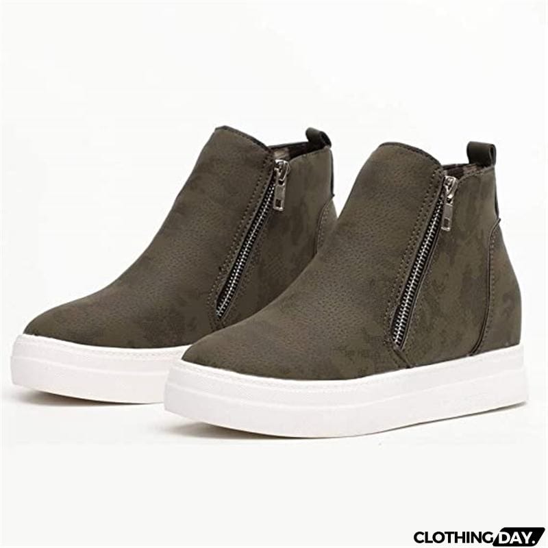 Comfortable Side Zipper Platform Wedge Heel Suede Shoes