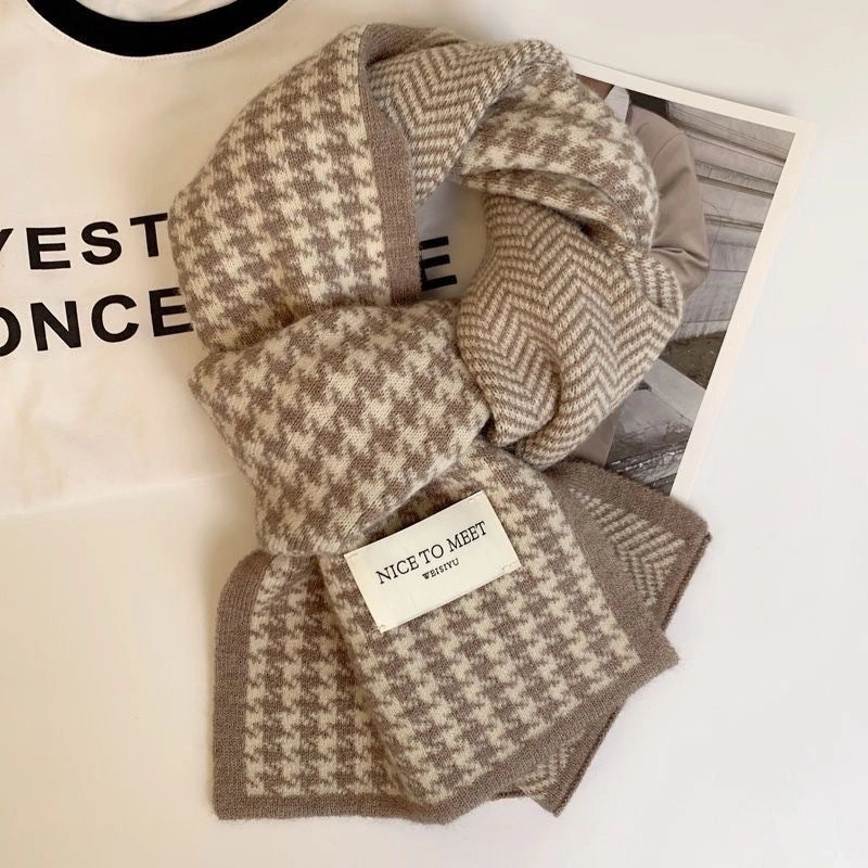 New Korean-style Classic Houndstooth Double-sided Scarf Women’s Autumn And Winter Warm Fashion Knitted Scarf Wind-blocking Scarf