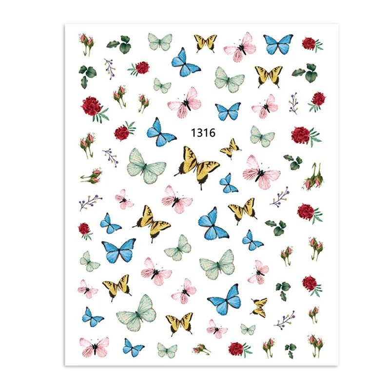 Nail Stickers Back Glue Multiple Color Vintage butterfly Designs Nail Decal Decoration Tips For Beauty Salons-Nail Inspo