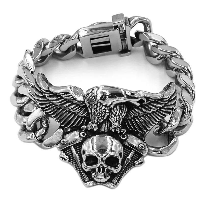 Metal Motorcycle Skull Bracelet