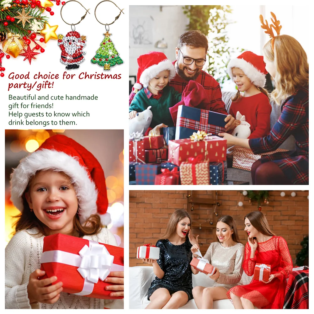 8pcs Diamond Painting Art Pendant Diamond Wine Glass Charms