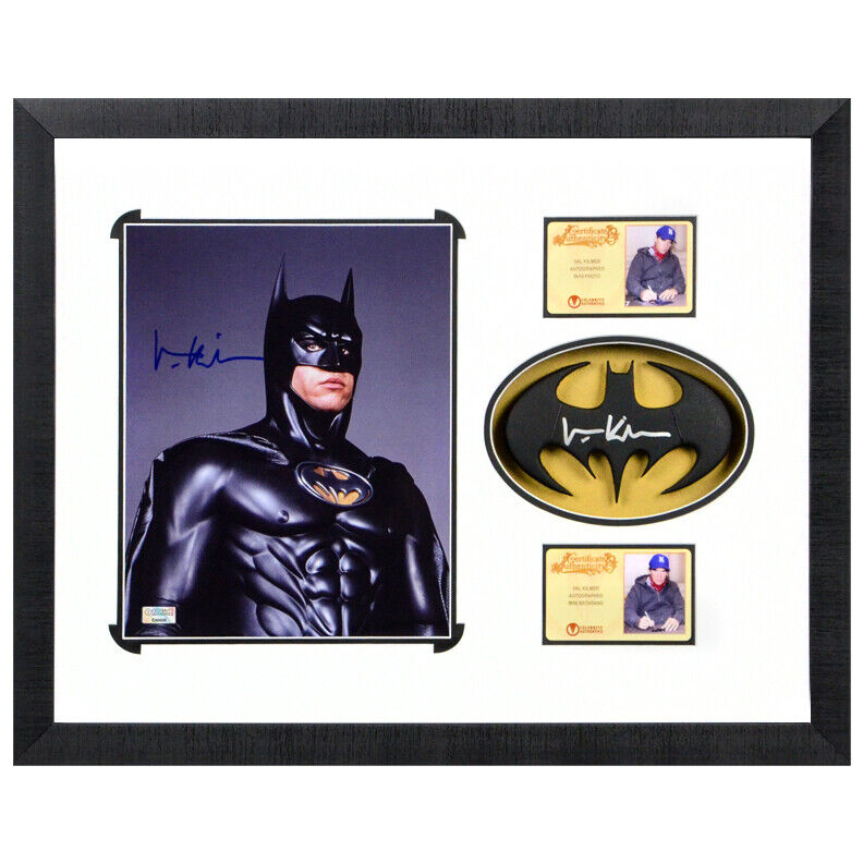 Val Kilmer Autographed Batman Forever 8x10 Photo Poster painting Cowl Emblem Framed Display