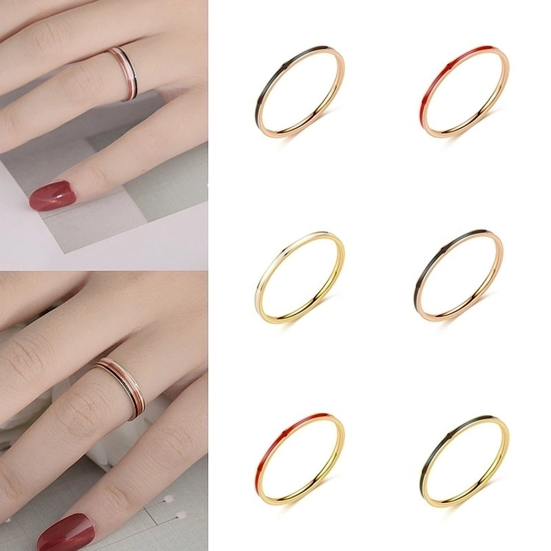 Fashion Stripe Titanium Steel 18K Gold Plated Enamel Rings