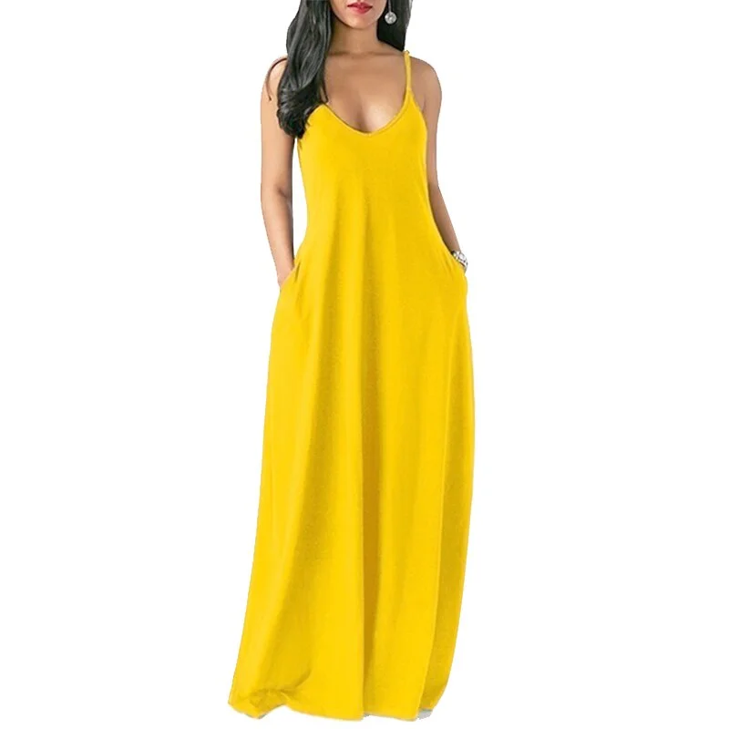 Women Spaghetti Strap Maxi Dress Sexy Solid Stretchy Backless Female Maix Dress Casual Sleeveless Plus Size Beach Dress Vestidos