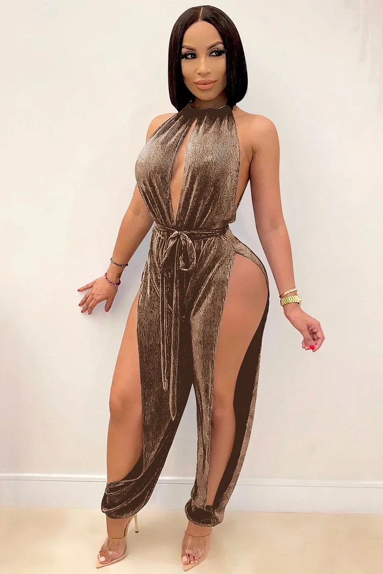 Halter Side Pants Cutout Jumpsuit