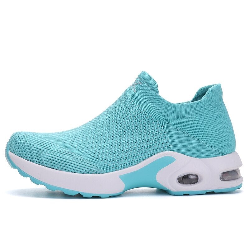 Women Slip On Air Cushion Platform Sock Sneakers Knitted Sock Shoes Ladies Elasticity Mesh Breathable Pink Walking Sports Shoes