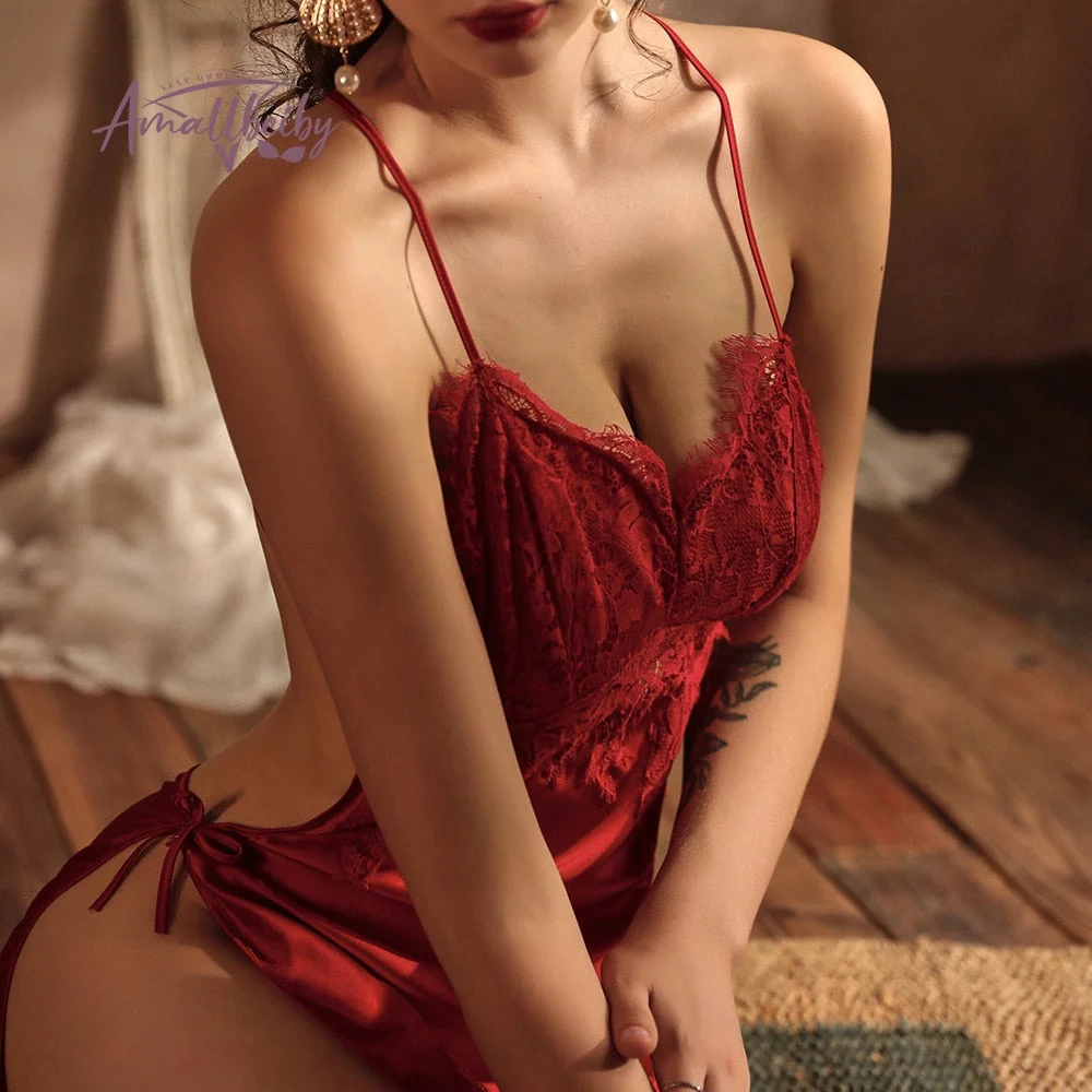 Sexy Lingerie Silk Satin Sleepwear Women Deep V Sleeveless Nighties Beautiful Back Nightdress Nightwear Nightshirt Home Clothes