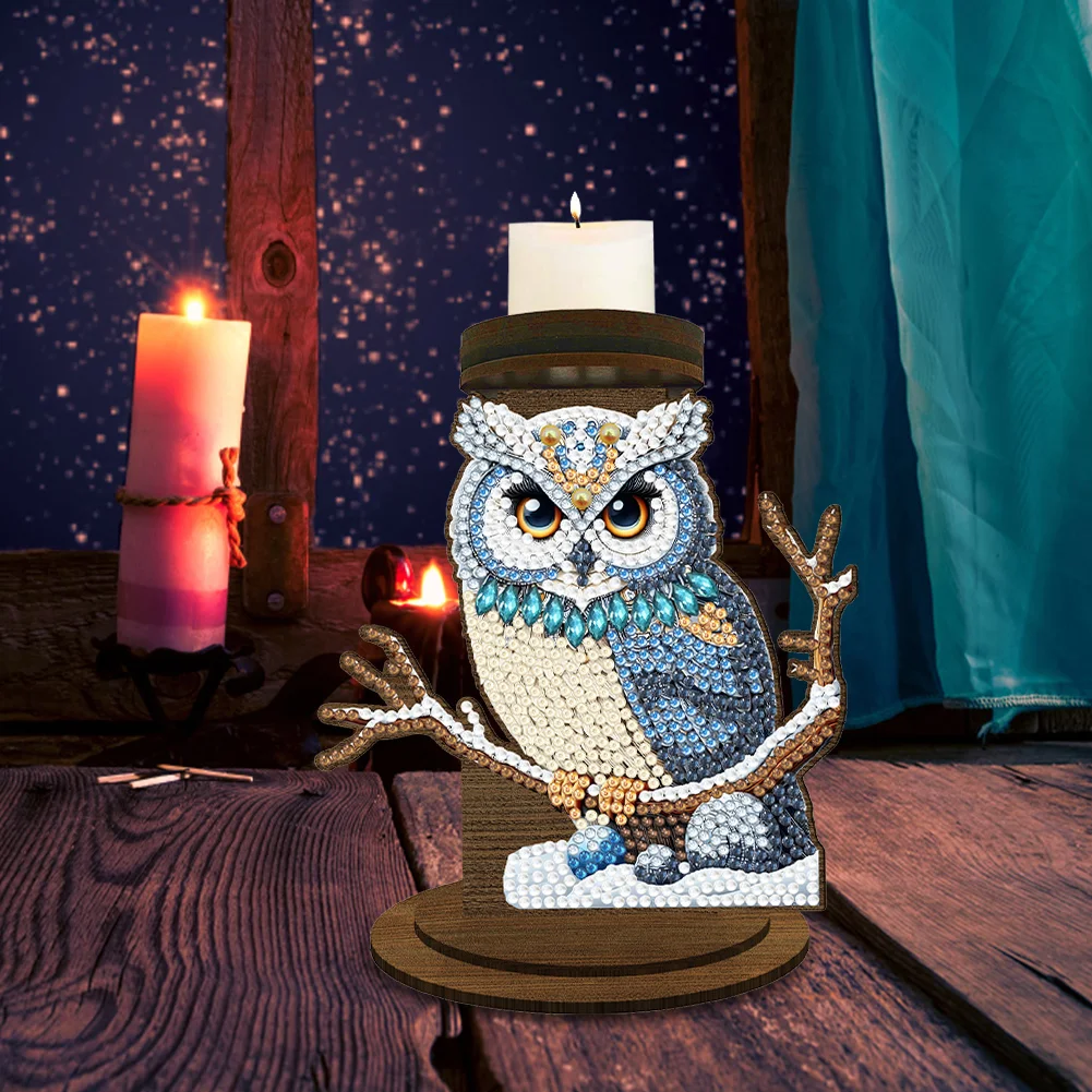 Wooden Owl 5D DIY Diamond Painting Candle Holder Decoration for Home Office