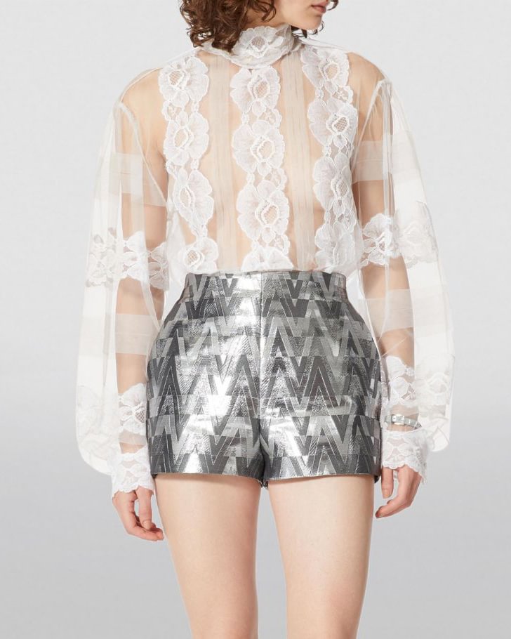 Lace semi-transparent lace stitching shirt