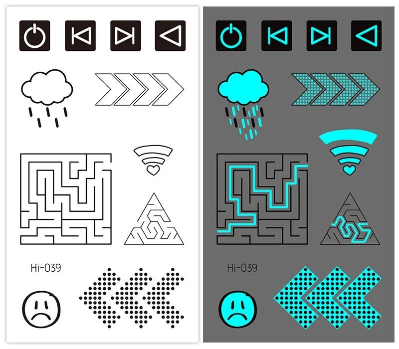 37 kinds Stylish Blue Light Luminous Tattoo Temporary Arm Body Sticker Club Party Disposable Noctilucent tatouage temporaire