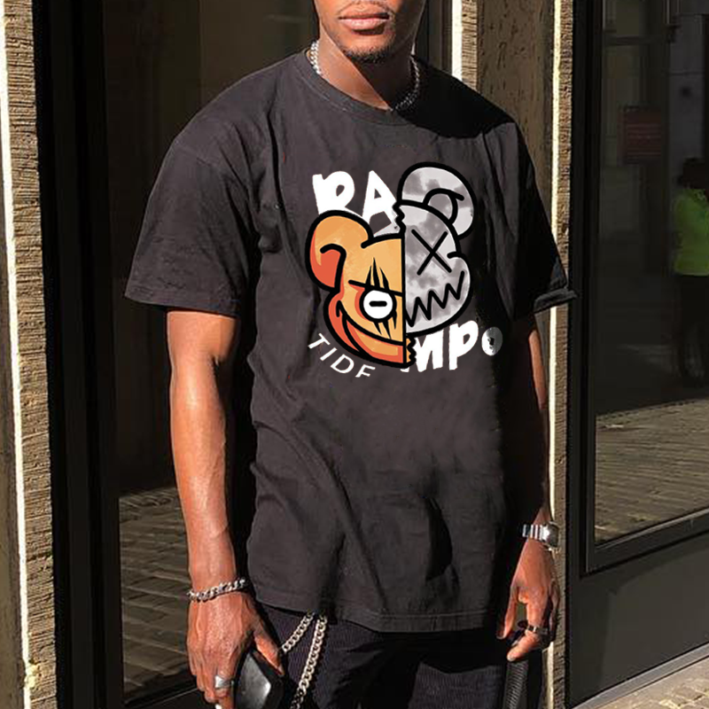 Trendy Bear Print Oversized Men's T-Shirt、、URBENIE