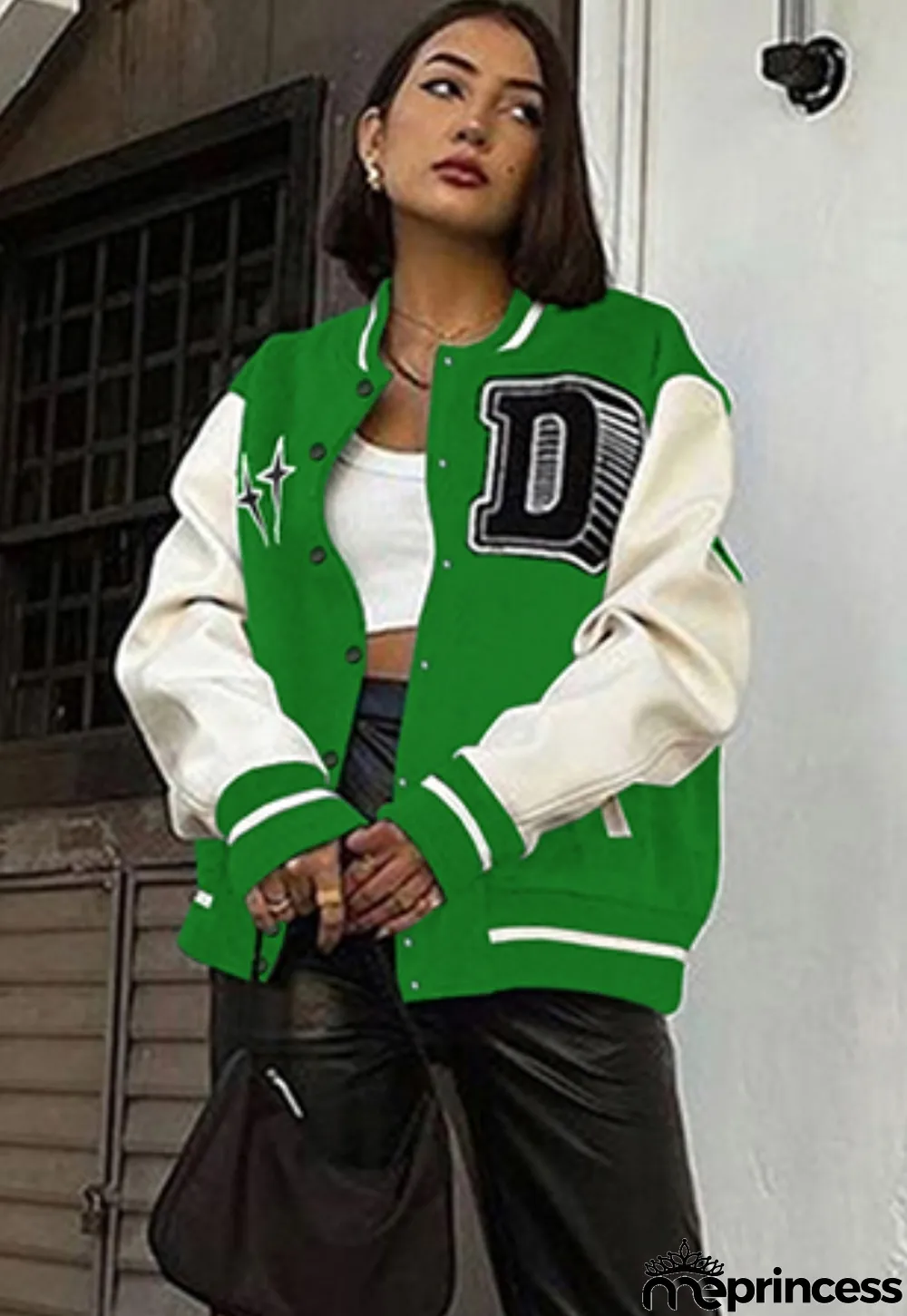 Autumn Contrast Color Button Up Long Baseball Jacket