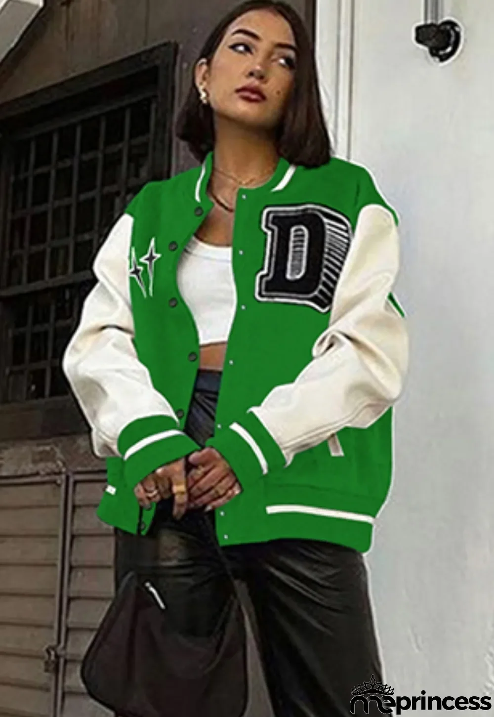 Autumn Contrast Color Button Up Long Baseball Jacket