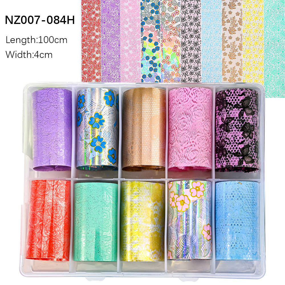Kissbake 10pcs 4x100cm Nail Transfer Foil Paper Sticker Set Luxury Foil Nails Logo Transfer Nail Stickers Designer Fashion Nail Art Decal