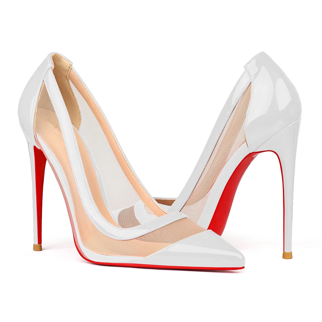 100mm/120mm Women's Breathable Mesh Pointed Toe Red Bottom High Heel Sandals Pumps-MERUMOTE