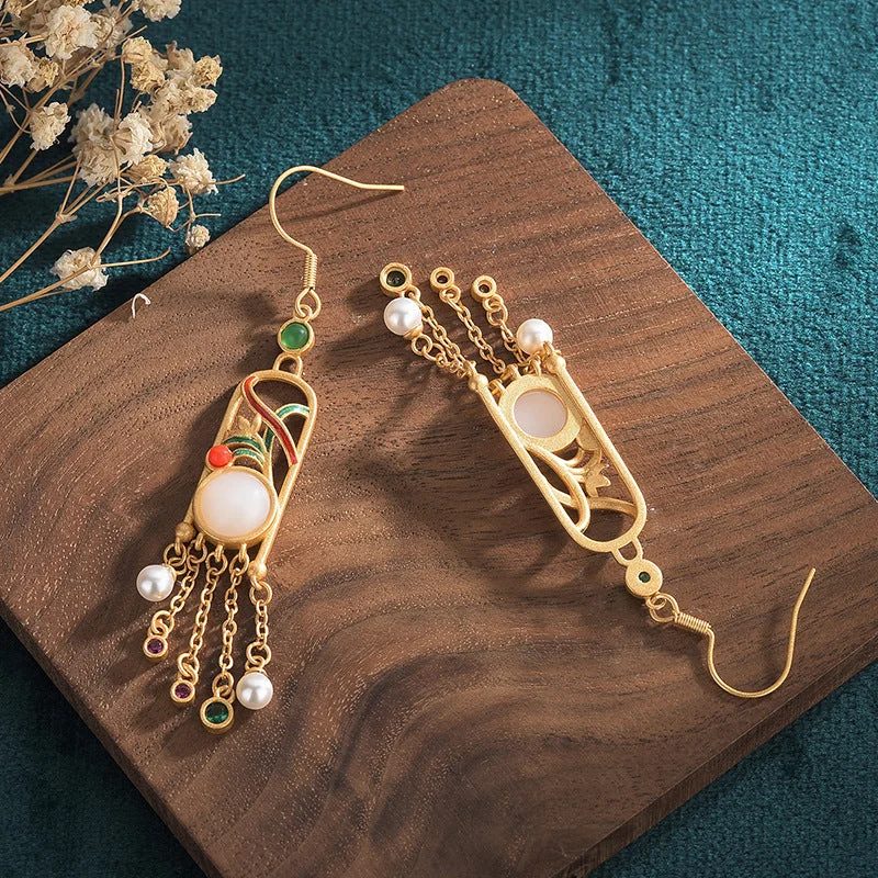White Jade Vintage Tassel Drop Dangle Earring