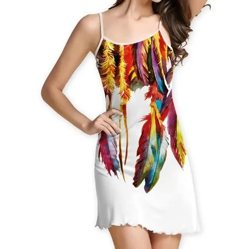 Summer Women Feather Print Strapless Mini Sexy Dress Casual Beach Dresses