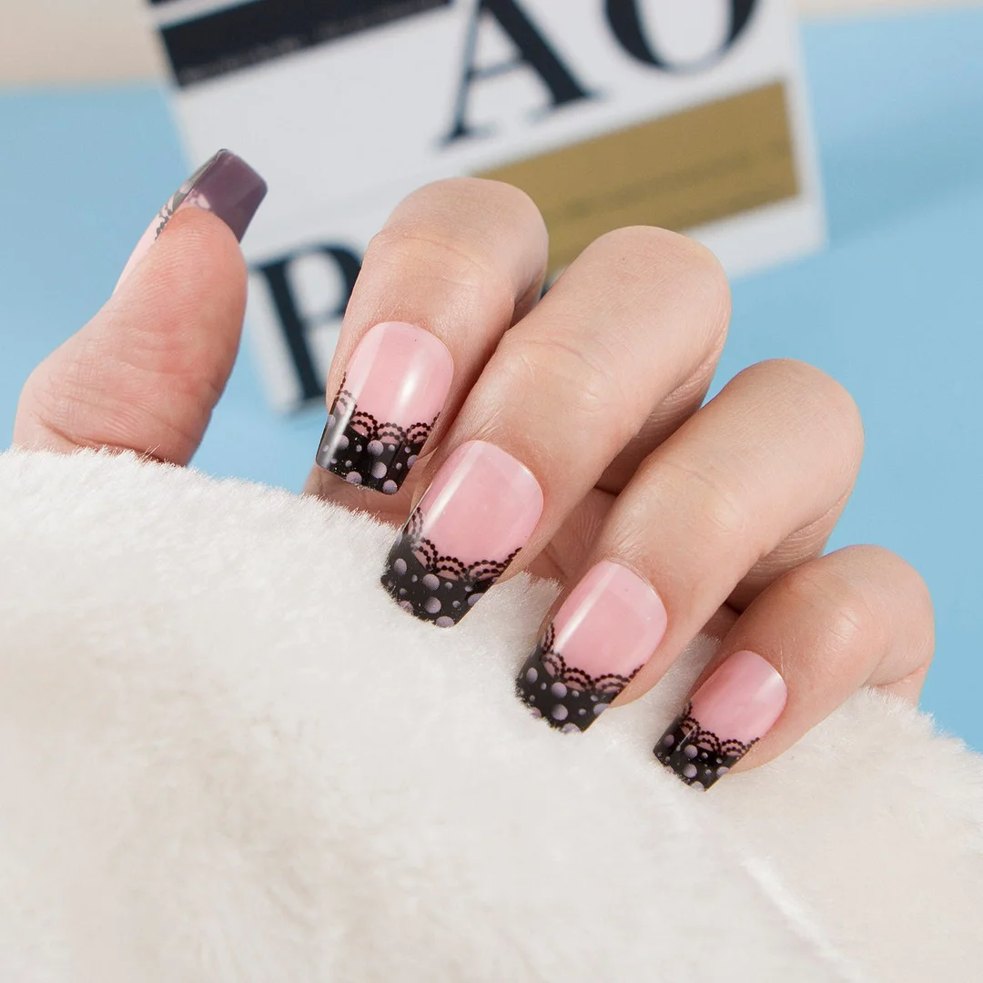 24pcs/set Fashion Acrylic Full Cover Fake Nails 10 Sizes Press on Nails Designs French False Nail Art Tips 278 Fingernail Tips-Nail Inspo