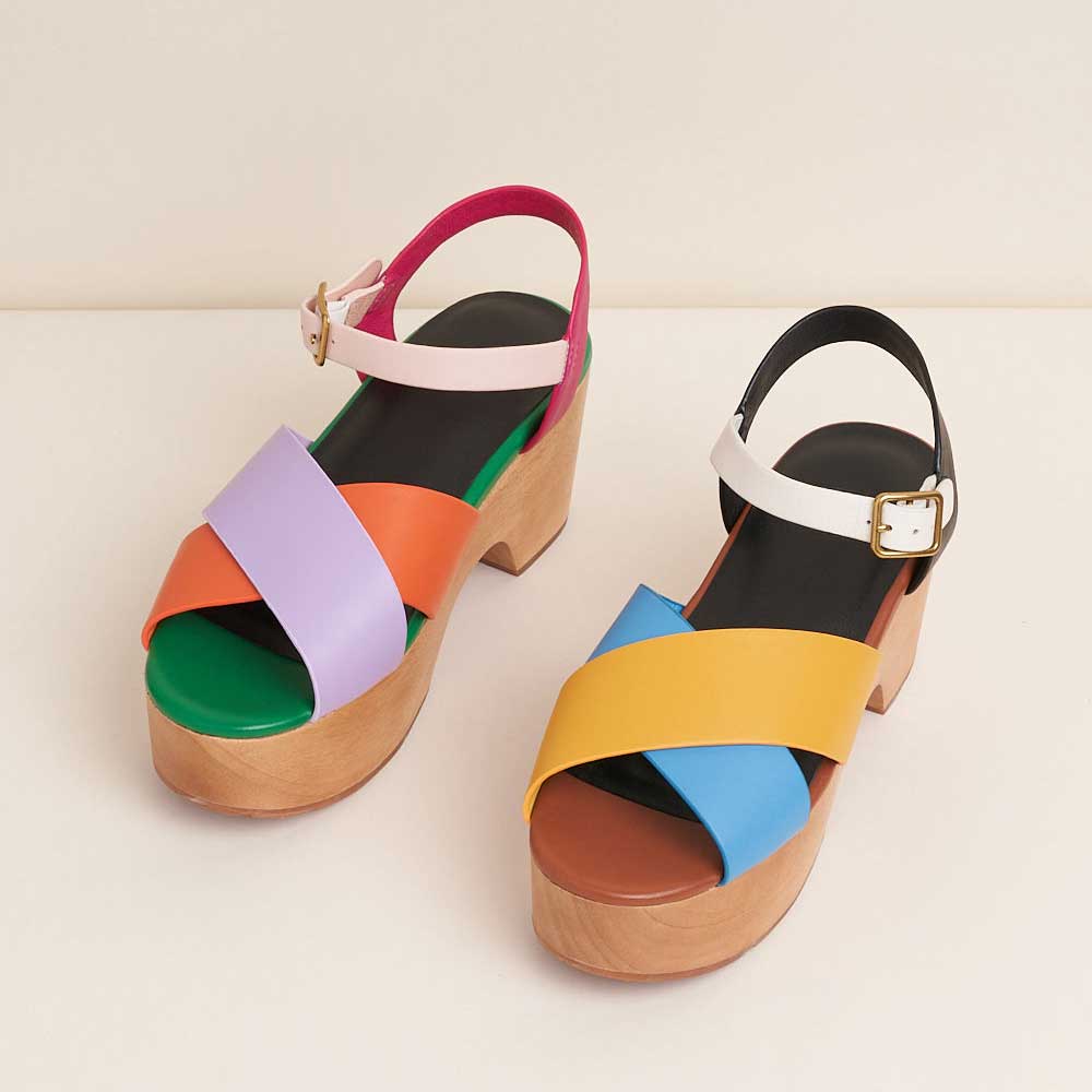 Multicolor Vegan Leather Buckle Ankle Strap Platform Sandals   Nicepairs