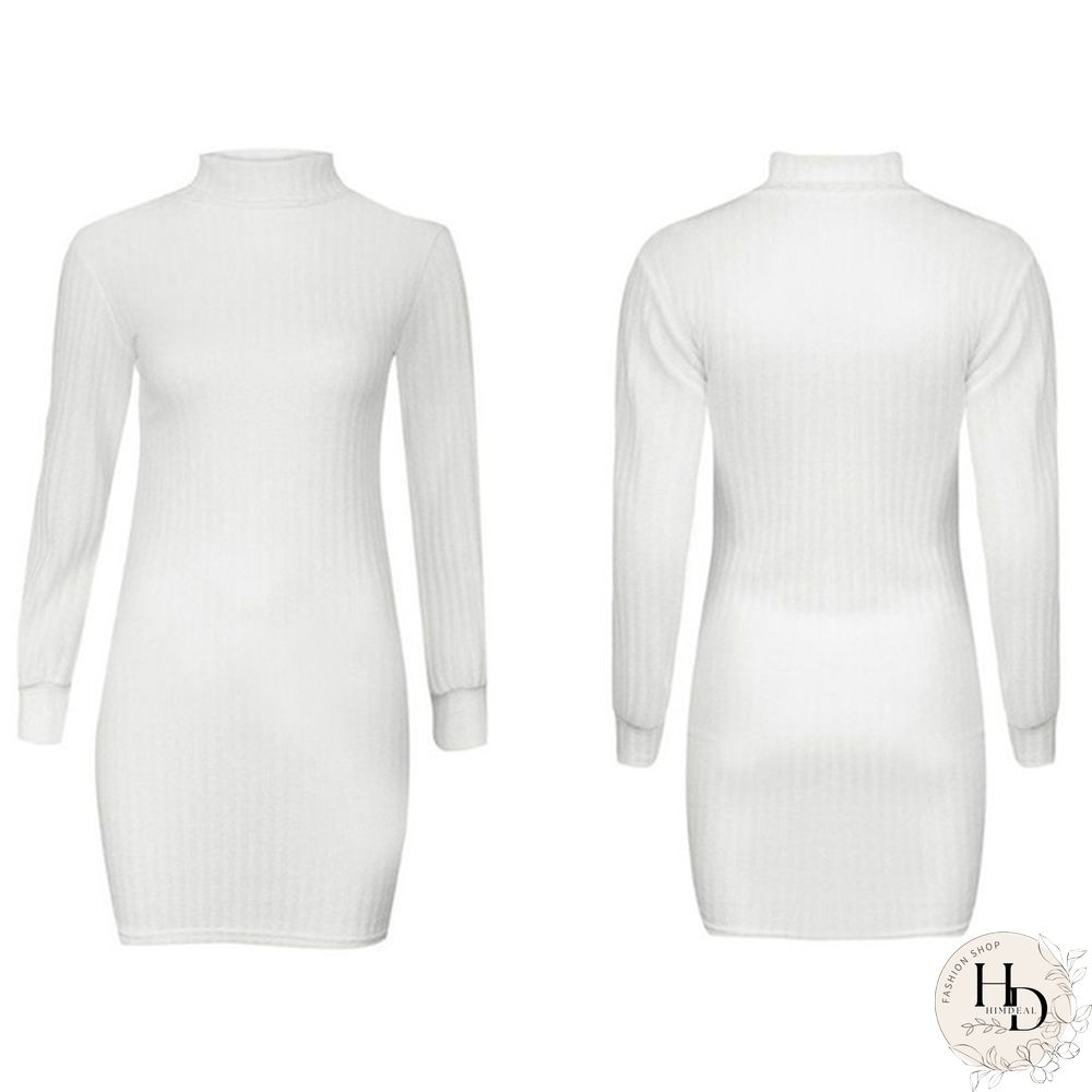Women Autumn and Winter Long Sleeve Knitted Sweater Dress Ladies Fashion Keep Warm Knitting High Collar Slim Fit Bottoming Mini Knitting Dress