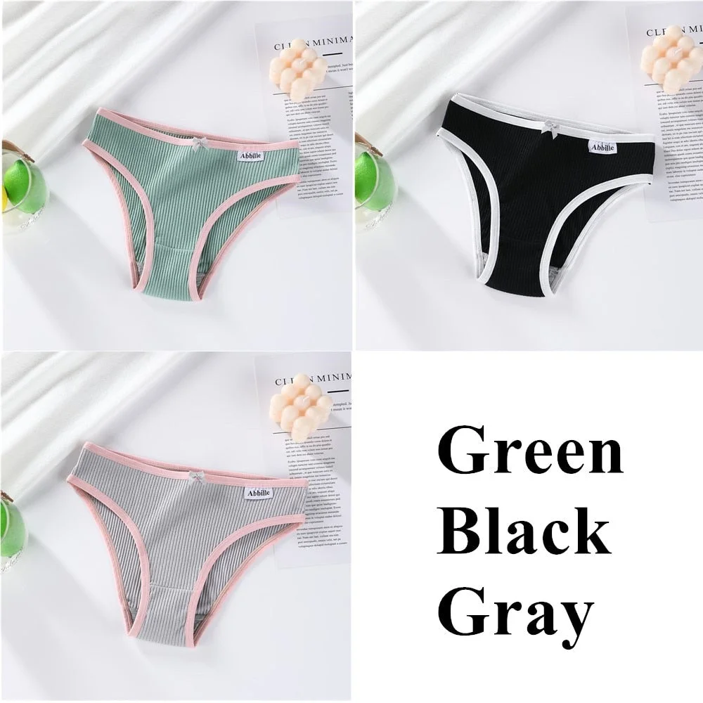 3PCS Women Cotton Underwear Panties Female Sexy Briefs Low Waist Pantys Set Seamless Solid Color Intimate Lingerie for Girl M-XL