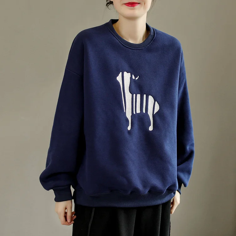Winter Cotton Furred Fashion Embroidery Loose Sweater