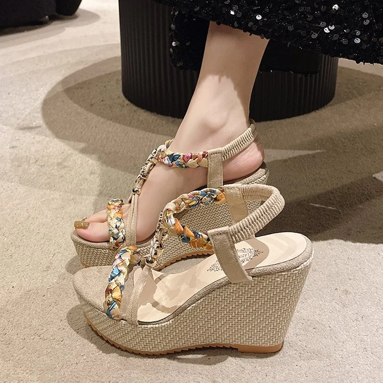 Qengg Qengg Sandals Women 2024 Summer Korean Version Of The New Slope And Thick Bottom Water Drill Fish Mouth Sandals Large Size Woman