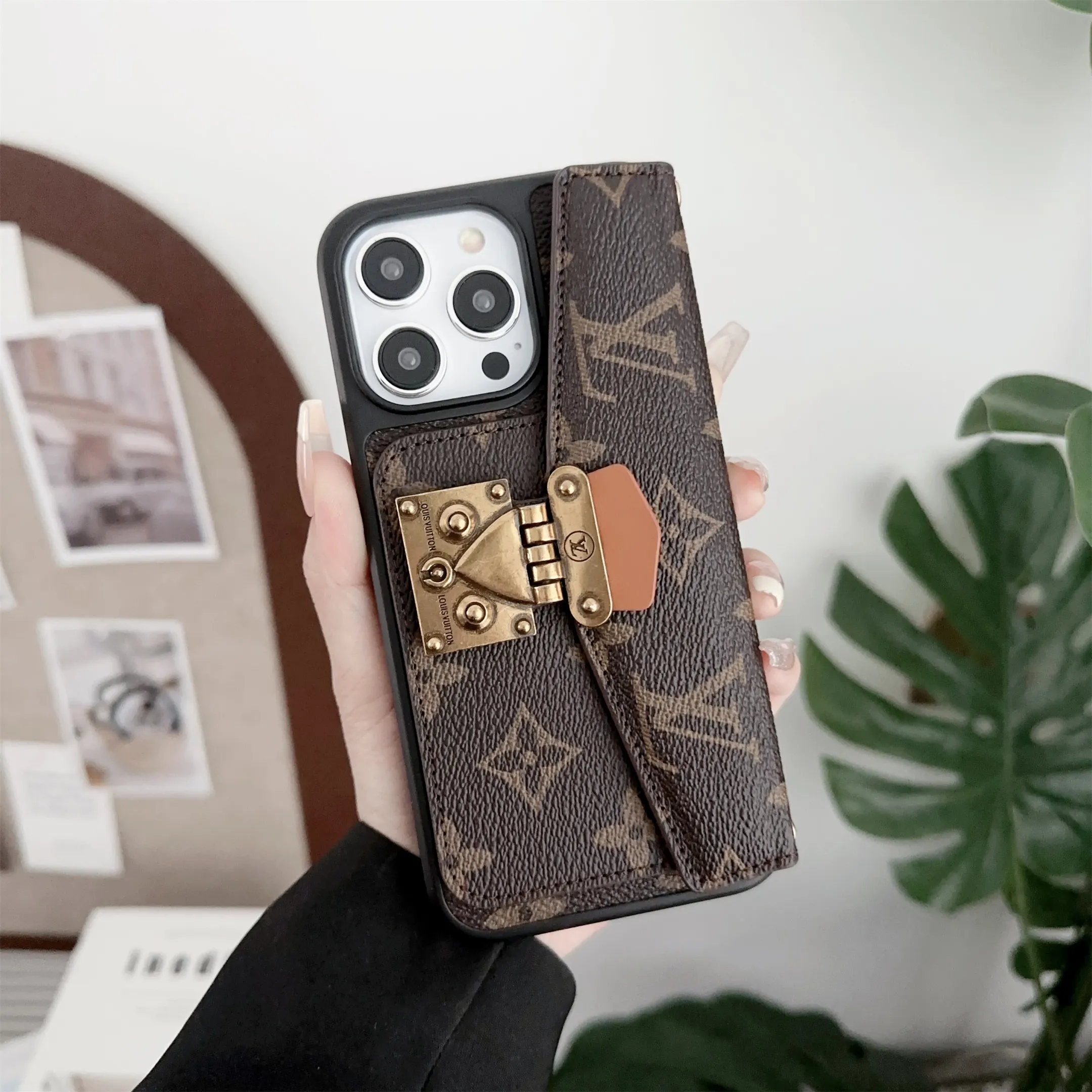 LV Dauphine Monogram Canvas Crossbody Postman Apple iPhone Wallet Case