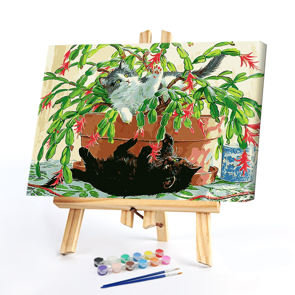 

40*50CM Paint By Numbers-Potted Catsed, 501 Original