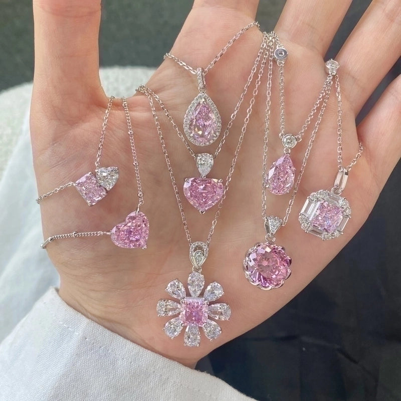 925 Sterling Silver Zircon Cable Chain Plating Inlay Water Droplets Flower Pendant Necklace