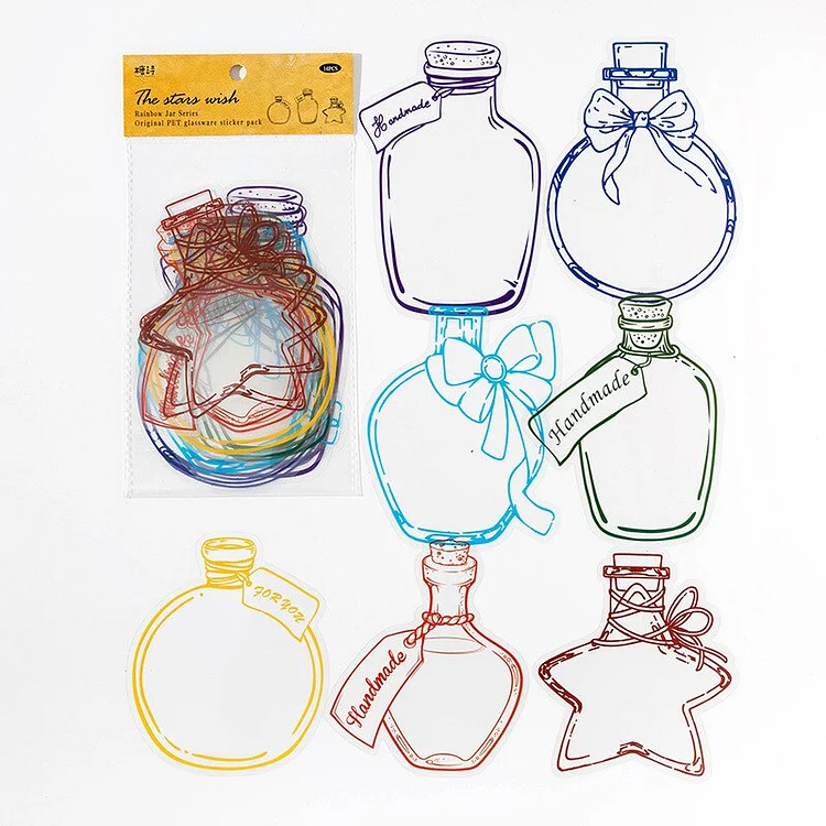 Journalsay 14 Sheets Cute Rainbow Jar PET Journal Sticker Creative Glassware DIY Scrapbooking Collage Stickers