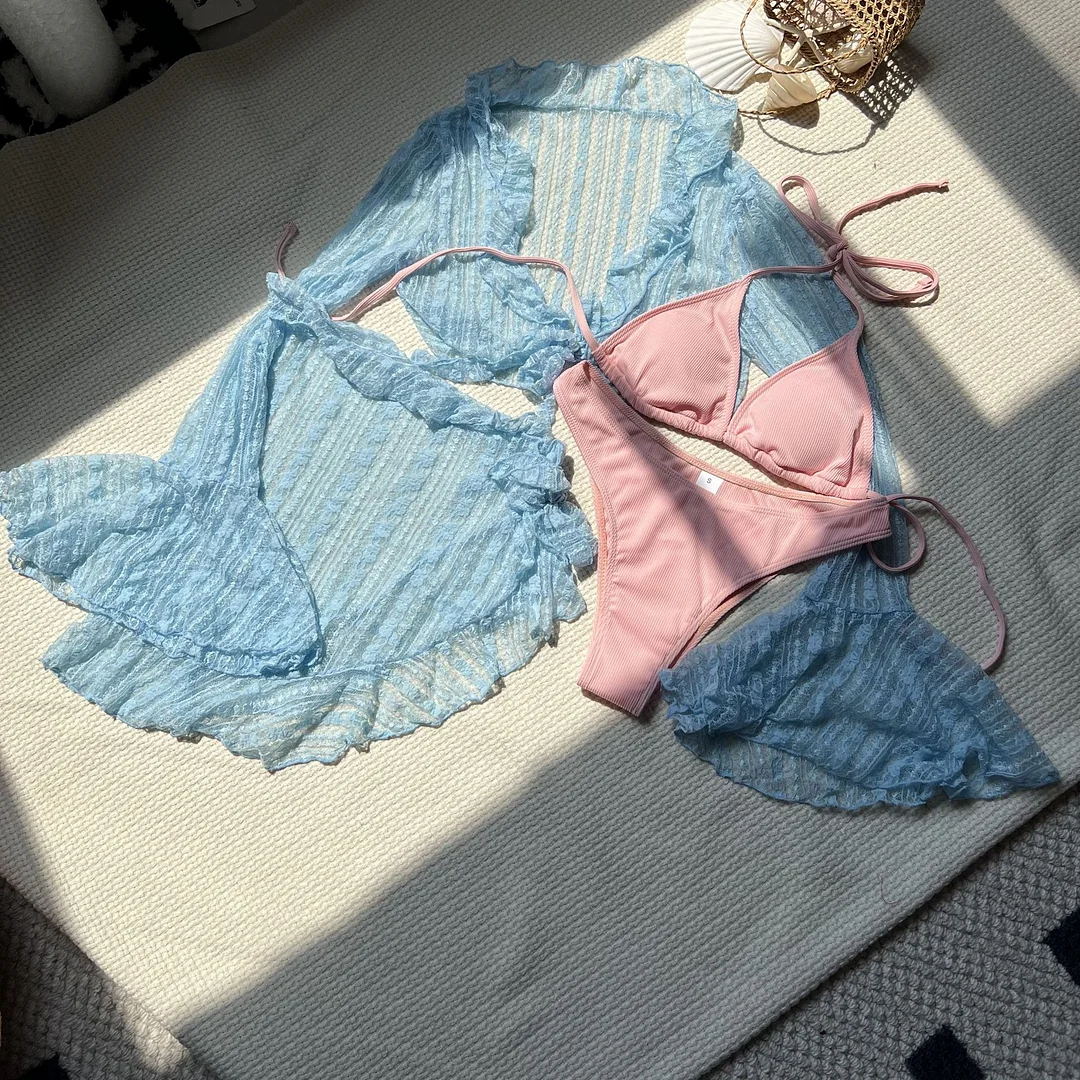 Uveng 2024 New Sexy Lace Mesh Four-Piece Swimsuit Bikini