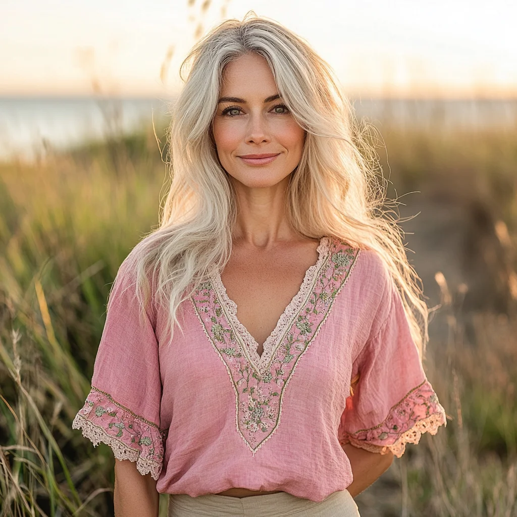 Women's Bohemian Retro Flowers Linen Blend  T-shirt