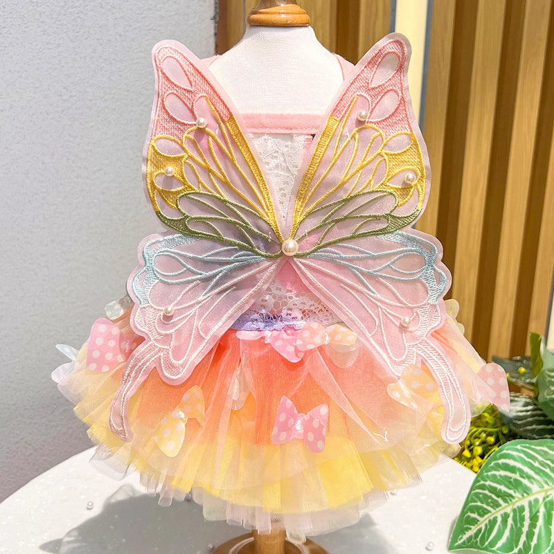 Dog Clothes Summer Thin Cat Princess Dress Rainbow Butterfly Tutu Dress Pet Clothes Dress Supplies3