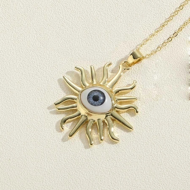 Vintage Style Minimalist Commute Sun Copper Plating Inlay Resin Zircon 14k Gold Plated Pendant Necklace