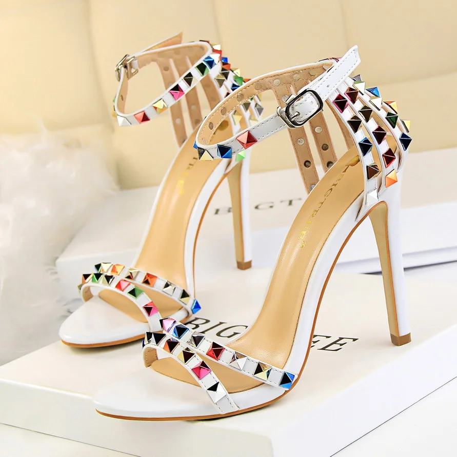 Colourp Colourp Roman Style Women's Shoes With Ultra High Heel Open Toe With Hollow Color Rivet Sandals