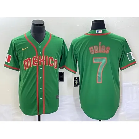 Men's Mexico Baseball #7 Julio Urias 2023 Green World Baseball With Patch Classic Stitched Jersey J3JT