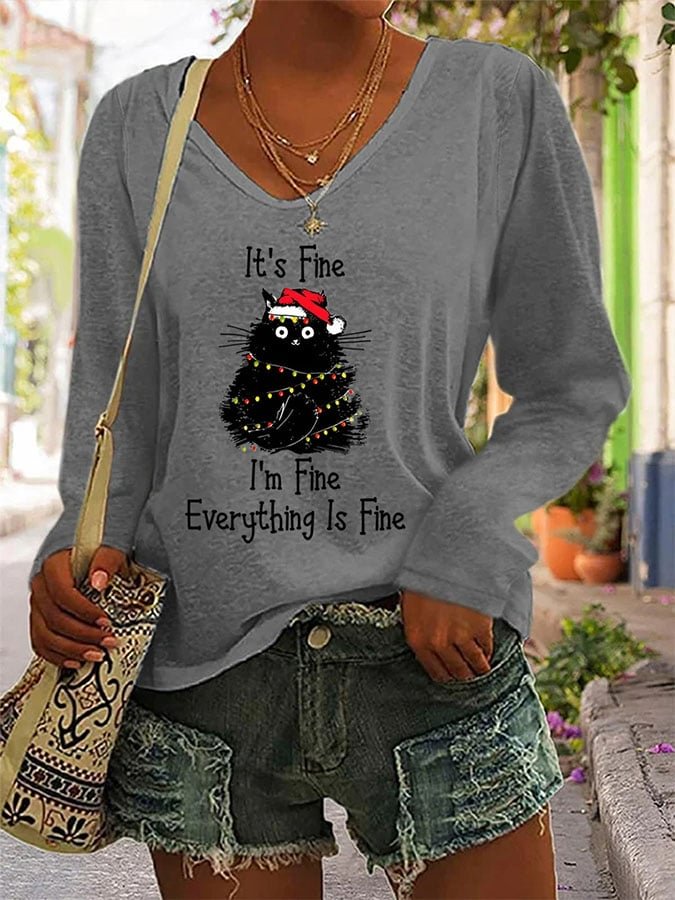 Fashionable Cat Print Long Sleeve T-Shirt