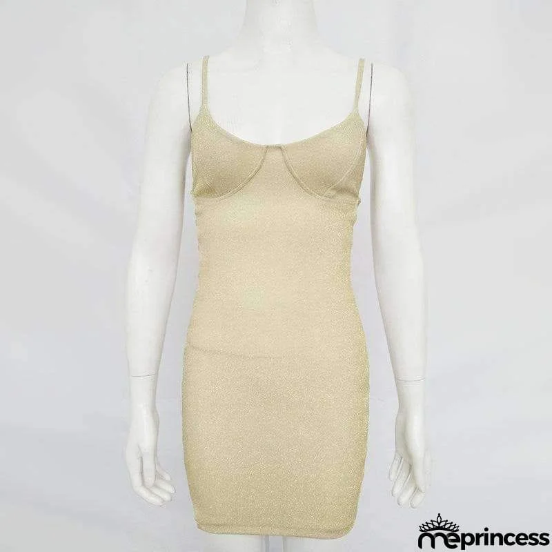 Glitter Side Hollow Out Strappy Dress