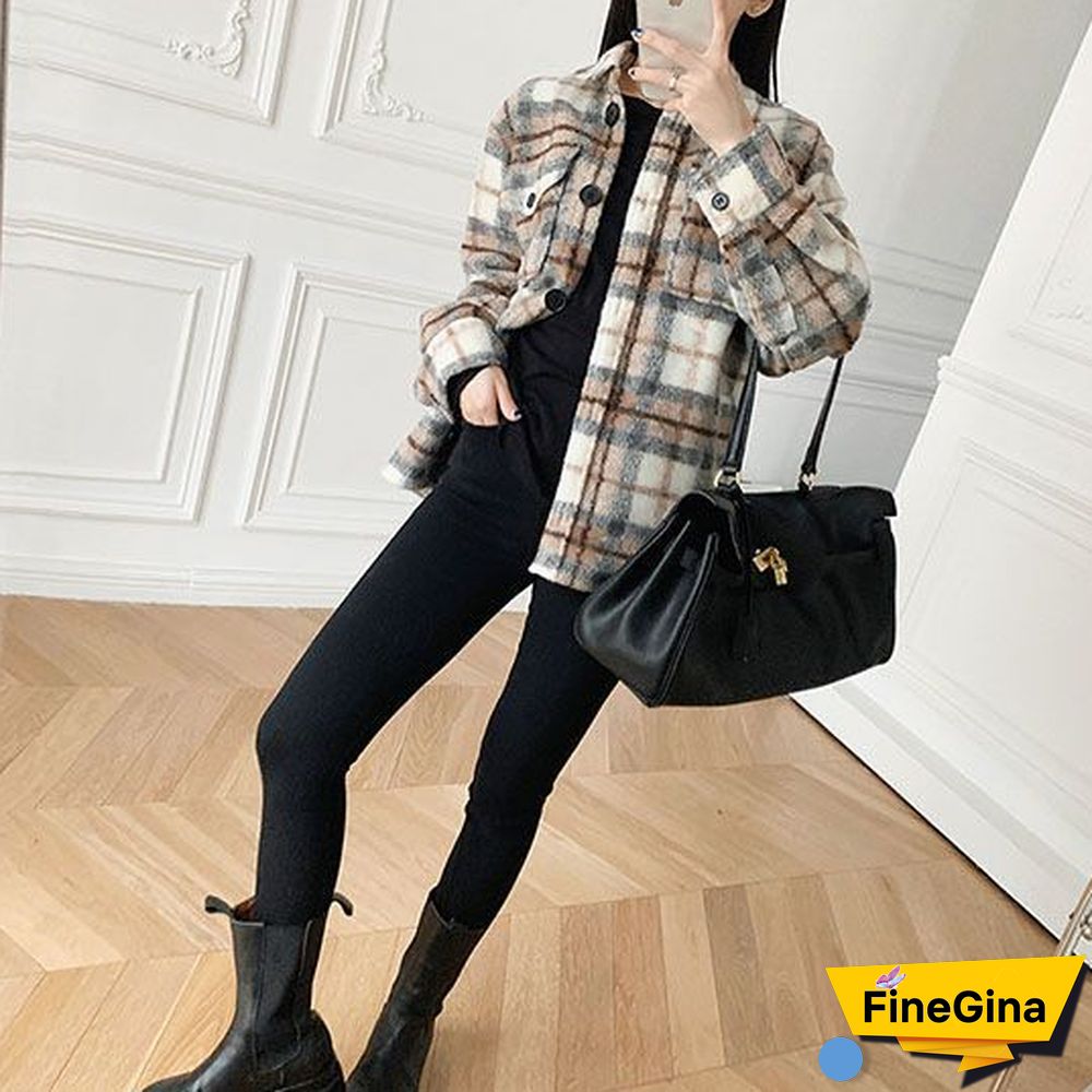 Dyed Pocket Overshirt Check Wool Blend Shirt Jacket