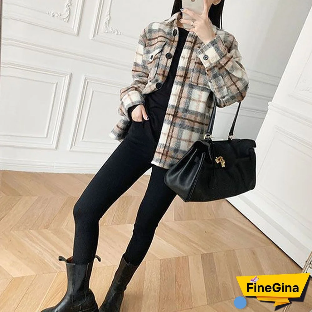 Dyed Pocket Overshirt Check Wool Blend Shirt Jacket