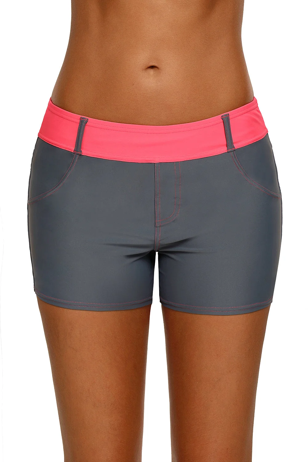Buzzdaisy Coral Waistband Faux Denim Sports Shorts