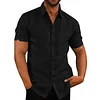 Men's solid color short-sleeved linen buttons shirt
