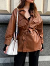 Imitation Leather Lace-Up Long Sleeves Coats