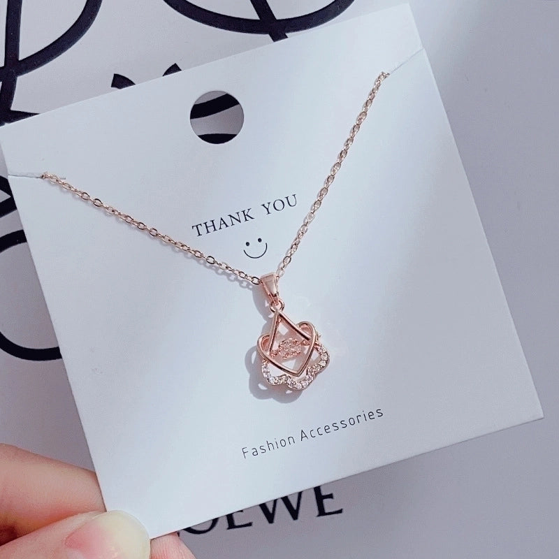 Casual Minimalist Heart Shape Crown Flower Titanium Steel Inlay Zircon Pendant Necklace